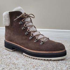 Size 10 Brown Italian Suede & Shearling Ankle Boots